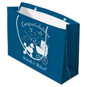 French Poodle Baby Shower Dog Puppy Blue Boy Large Gift Bag