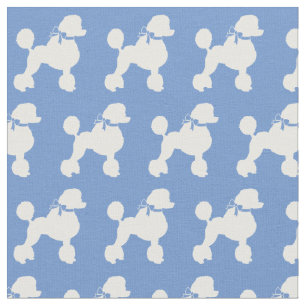 French Poodle Dog Silhouette Pet Light Blue Fabric