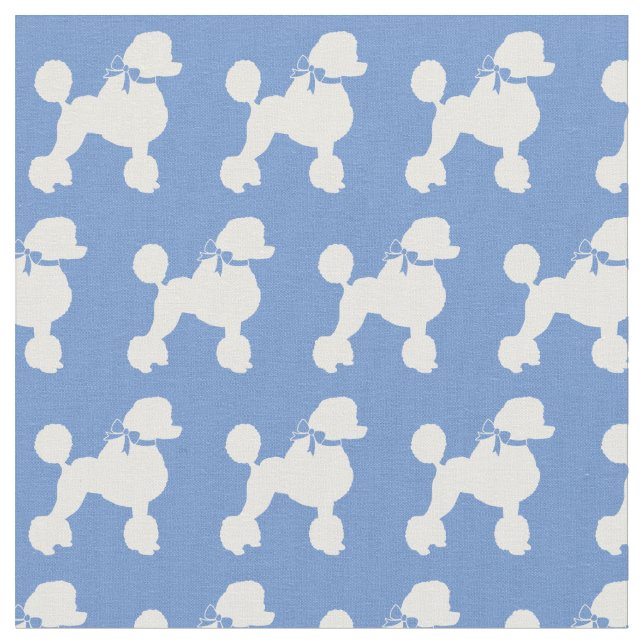 French Poodle Dog Silhouette Pet Light Blue Fabric (Close Up)