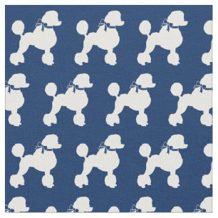 French Poodle Dog Silhouette Pet Navy Blue Fabric