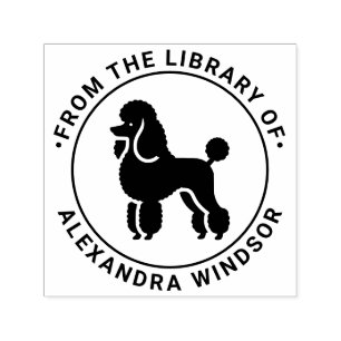 French Poodle Dog Standing Sil Library Book Name Self-inking Stamp
