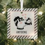 French Poodle Dog Wearing Beret Personalised Name Glass Tree Decoration<br><div class="desc">French Poodle Dog Wearing Beret Personalised Name Christmas Holiday Ornament features a cute French Poodle cartoon with pink love hearts and your personalised name below. Perfect for gifts for family,  sweetheart,  husband,  boyfriend and more. Created by Evco Studio www.zazzle.com/store/evcostudio</div>