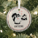 French Poodle Dog Wearing Beret Personalised Name Glass Tree Decoration<br><div class="desc">French Poodle Dog Wearing Beret Personalised Name Metal Christmas Holiday Ornament features a cute French Poodle cartoon with pink love hearts and your personalised name below. Perfect for gifts for family,  sweetheart,  husband,  boyfriend and more. Created by Evco Studio www.zazzle.com/store/evcostudio</div>