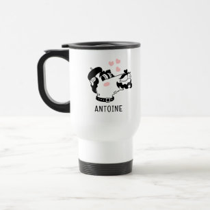 French Poodle Dog Wearing Beret Personalised Name Travel Mug