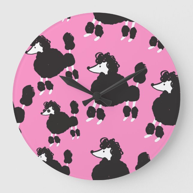 French poodle: vintage illustration pattern. large clock (Front)
