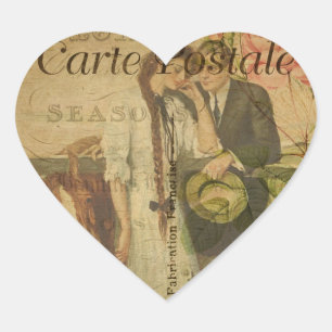 French Postcard Heart Sticker