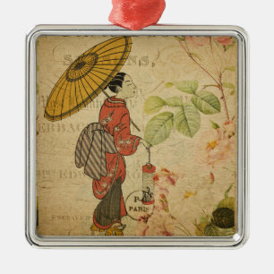 French Postcard Metal Ornament