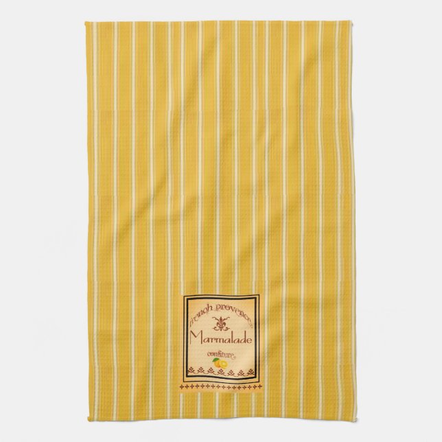 French Provence Yellow Stripes with Text Design Tea Towel (Vertical)