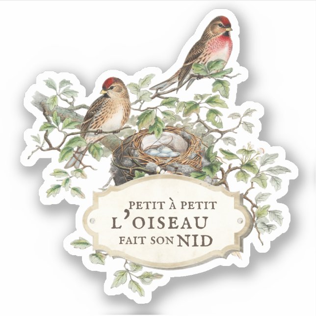 French Proverb Bird Nest Aesthetic Journal Sticker (Front)
