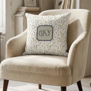 French Provincial Monogram Sage Olive Watercolor Cushion