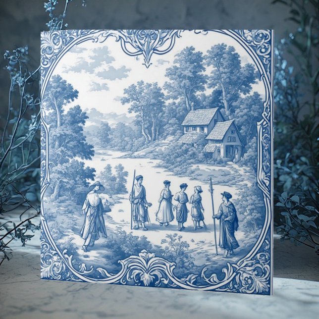 French Provincial Pastoral Scenic Toile Decorative Tile (French Provincial Pastoral Scenic Toile Decorative Ceramic Tile)