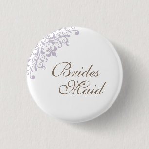 French Purple Fleur de Lis Script Bridesmaid 3 Cm Round Badge