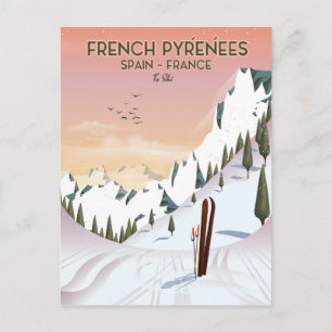 French Pyrénées Ski poster Postcard