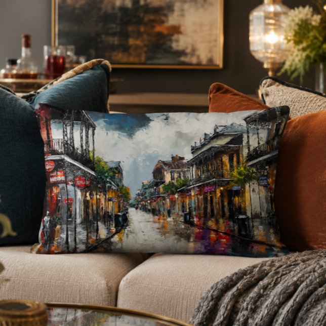 French Quarter Accent Pillow 16x12 (New Orleans Art | Affordable Wall Art | Bourbon Street Art Print | French Quarter Cityscape, Jazz Ba)