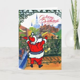 French Quarter Balcony, Santa Holiday Card