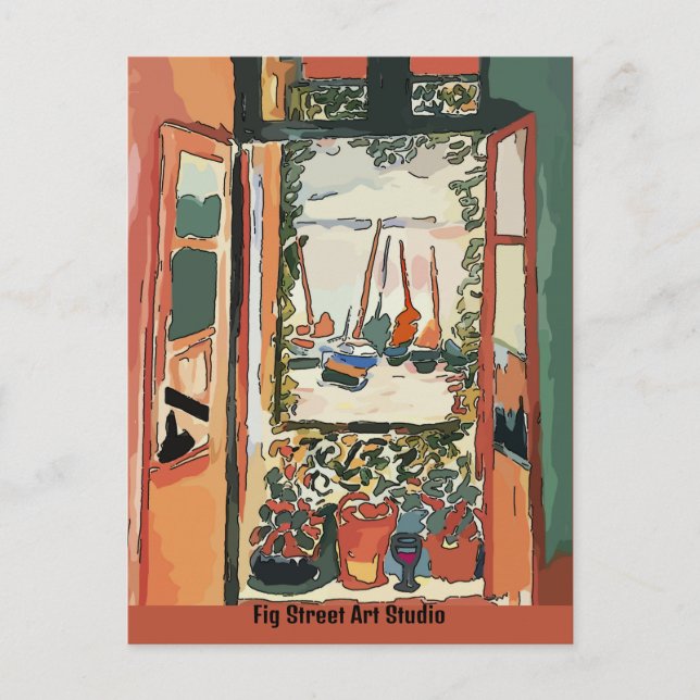 French Quarter Balcony & Wine, Fig Street Studio Postcard (Front)