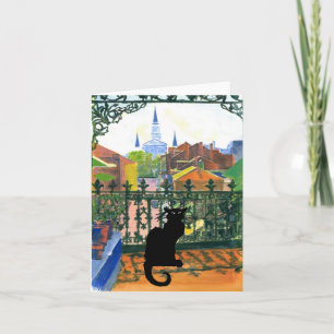 French Quarter Balcony with Black Cat Note Card