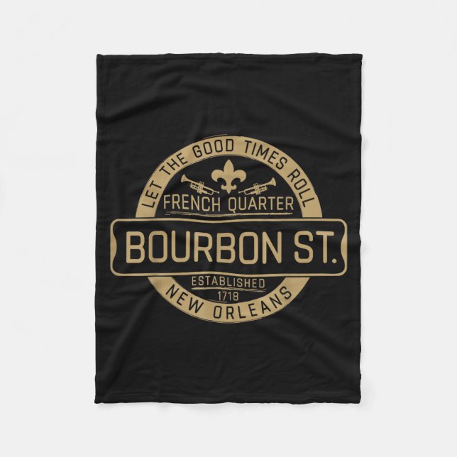 French Quarter Bourbon St New Orleans Fleur De Lis Fleece Blanket (Front)