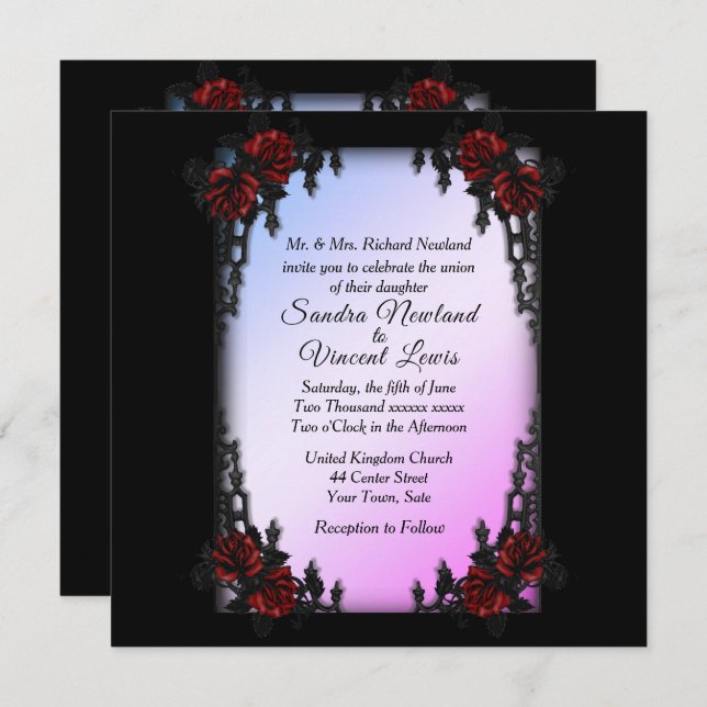 French Quarter Goth Purple Wedding Invitation (Front/Back)
