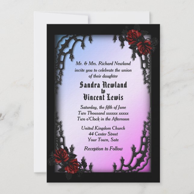 French Quarter Gothic Red Rose on Purples  Invitation (Front)
