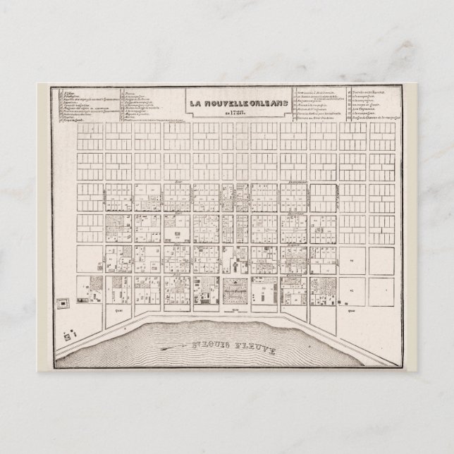 French Quarter MAP 1735 Postcard (Front)