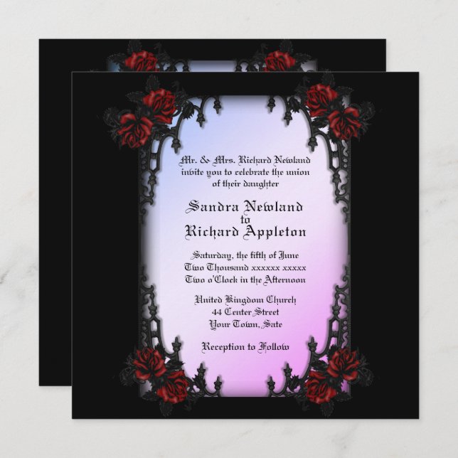 French Quarter Purple Goth Theme Wedding Invitation (Front/Back)