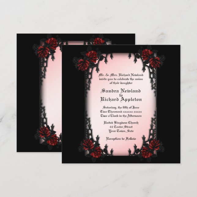French Quarter Rose Goth Theme Wedding Invitation (Front/Back)