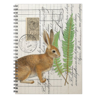 French Rabbit with Ferns Spiral Journal Notebook