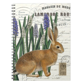 French Rabbit with Flower Spiral Journal Notebook 