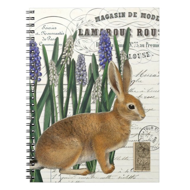 French Rabbit with Flower Spiral Journal Notebook  (Front)