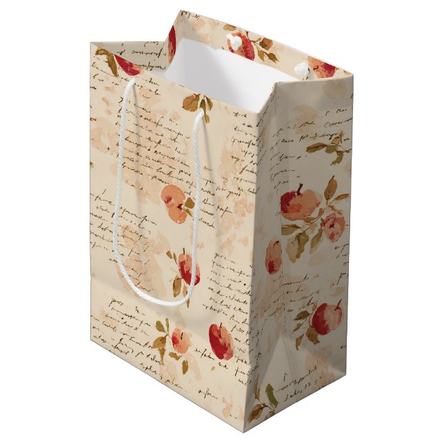 French Red Apples Bridal Shower Medium Gift Bag (Front Angled)