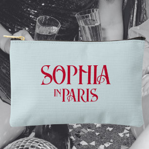 French Red Custom Name In Paris Dusty Blue Accessory Pouch
