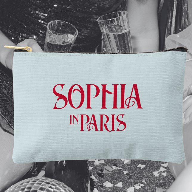 French Red Custom Name In Paris Dusty Blue Accessory Pouch (Creator Uploaded)