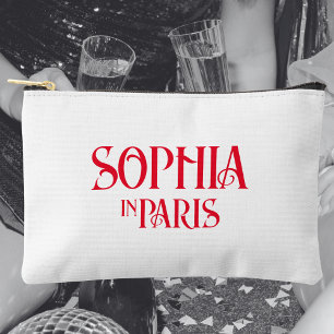 French Red Custom Name In Paris White Accessory Pouch