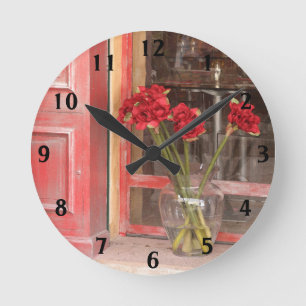 French Red Flower Round Clock