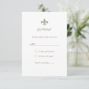 French Regency Green Fleur de Lis Elegant Wedding RSVP Card
