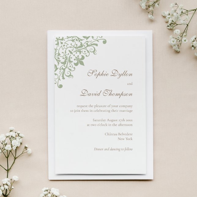 French Regency Green Fleur de Lis Pattern Invitation (Creator Uploaded)