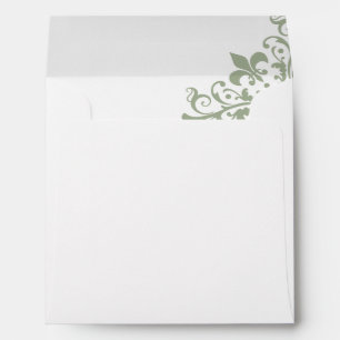 French Regency Green Fleur de Lis Square Wedding Envelope