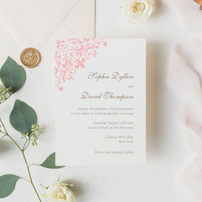 French Regency Pink Fleur de Lis Pattern Invitation (Creator Uploaded)