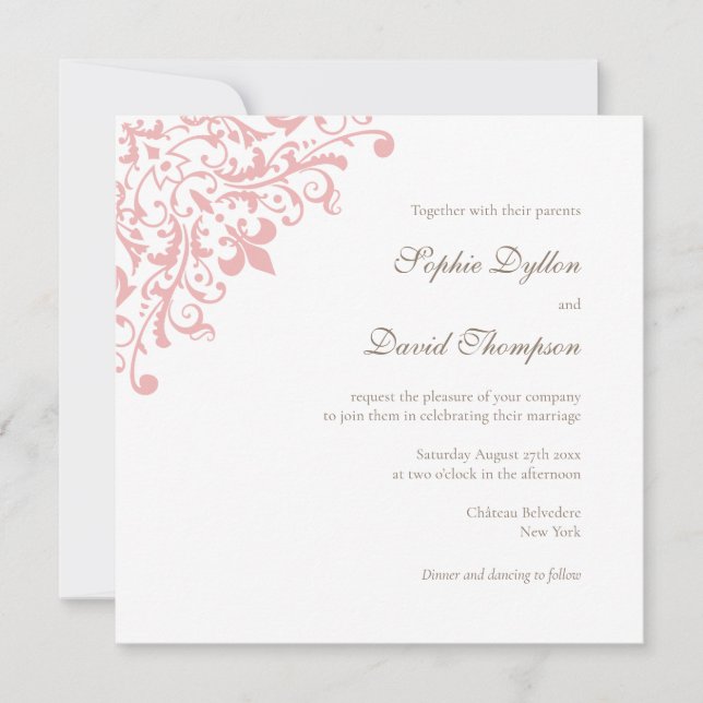 French Regency Pink Fleur de Lis Square Invitation (Front)