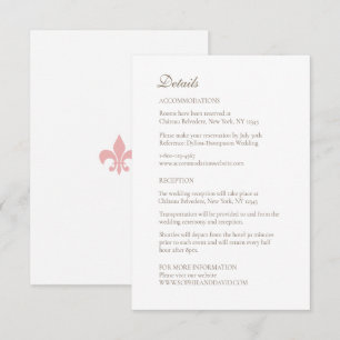 French Regency Pink Fleur de Lis Wedding Details Enclosure Card