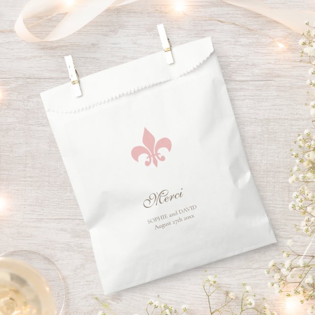French Regency Pink Fleur de Lis Wedding Merci Favour Bags (Clipped)