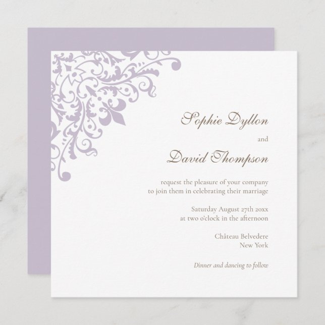 French Regency Purple Fleur de Lis Pattern Square Invitation (Front/Back)