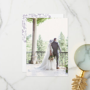 French Regency Purple Fleur de Lis Wedding Photo Thank You Card