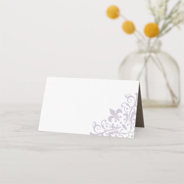French Regency Purple Fleur de Lis Wedding Place Card (Front)
