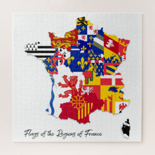 French Regions Flags Map, France, Educational Jigsaw Puzzle