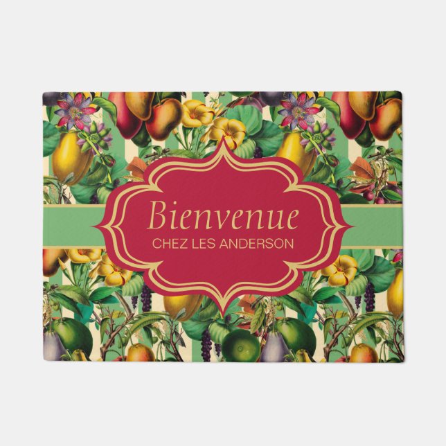 French Retro Floral Bienvenue Doormat (Front)