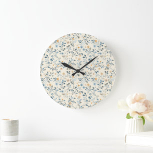French Retro Spring Botanical Floral Wall Clock