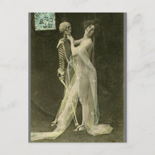 French Risqué Dancing skeleton  Vintage  photo Postcard
