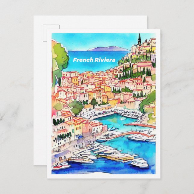 French Riviera Art Vintage Illustration Travel Postcard (Front/Back)